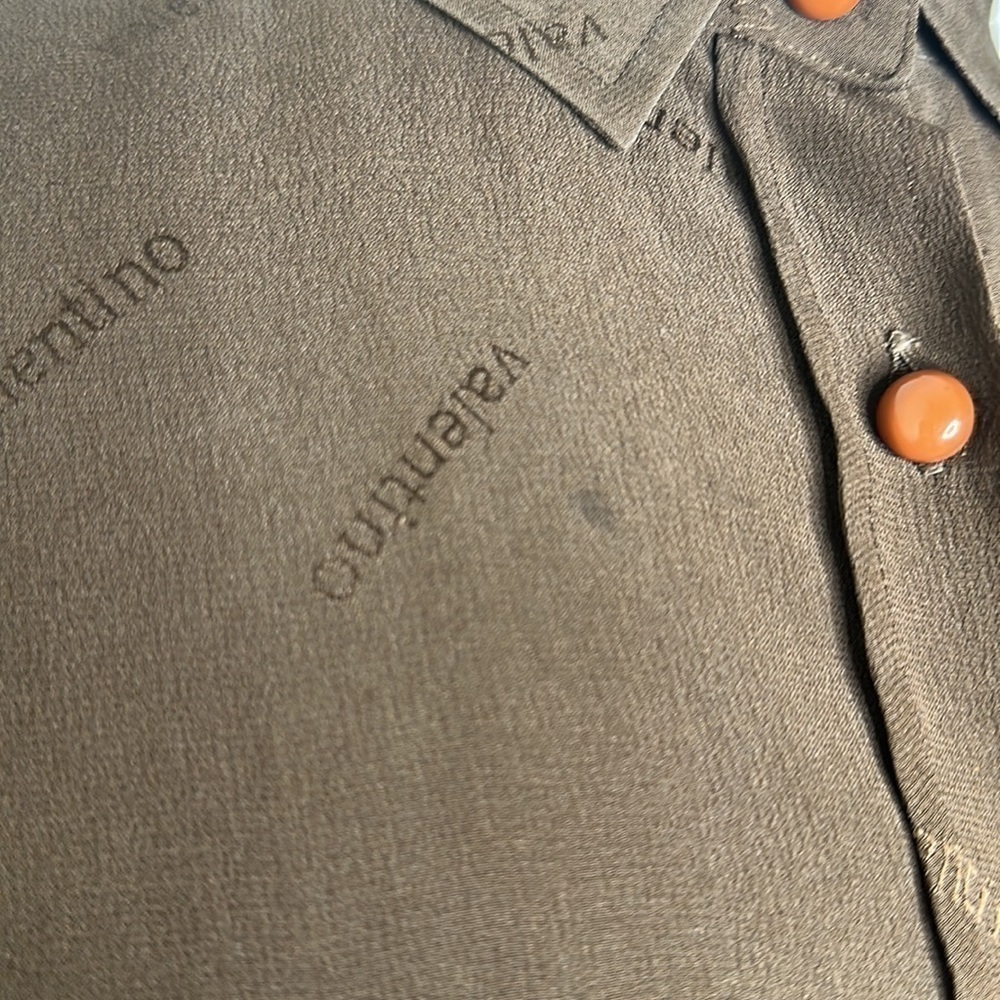 Vintage Valentino Silk Logo Embossed Bubble Sleeve Blouse Sz10 - Picture 5 of 12